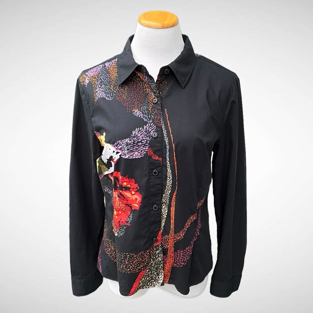 Christopher & Banks Black Graphic Buttondown Shirt Long Sleeves